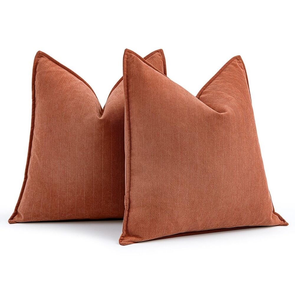 Rust Herringbone Accent Pillow Pair, Textured Throw Pillows